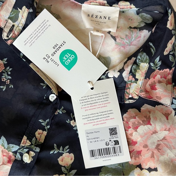 Sezane Womens Pierro Pila Floral Silk Cotton Long Sleeve Button Down Shirt Sz 4 - Picture 5 of 12